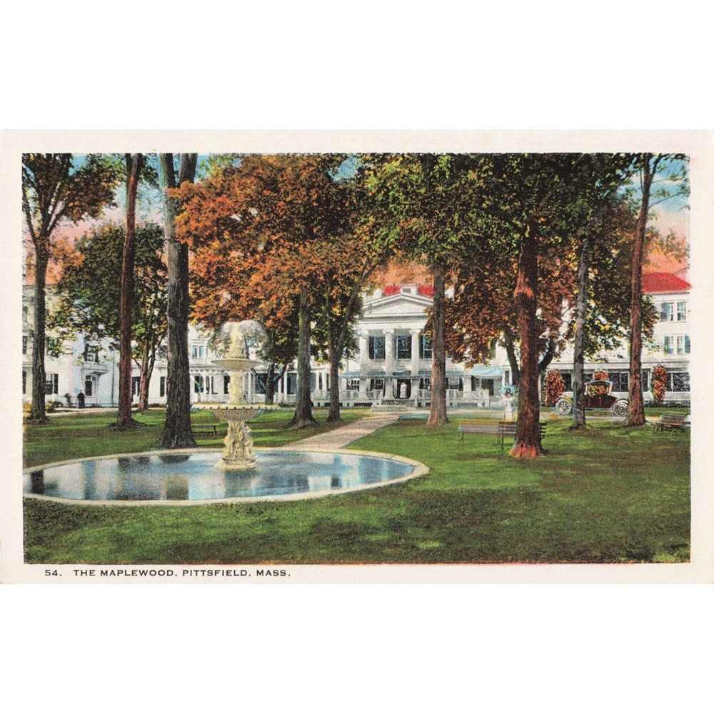 The Maplewood Pittsfield Mass Vintage Postcard Hotel Fountain White Border Era - Picture 1 of 2